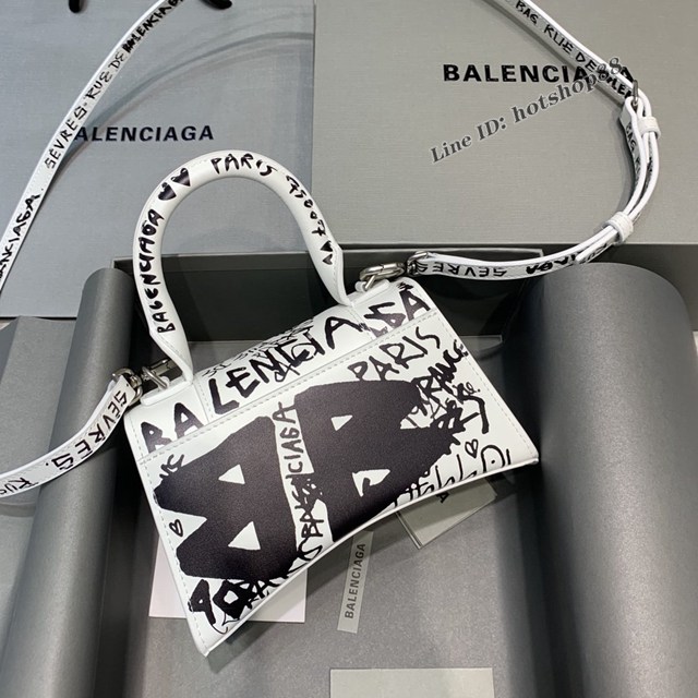 Balenciaga專櫃新款mini號手提肩背女包原單沙漏包 巴黎世家塗鴉白色沙漏包 fyj1396